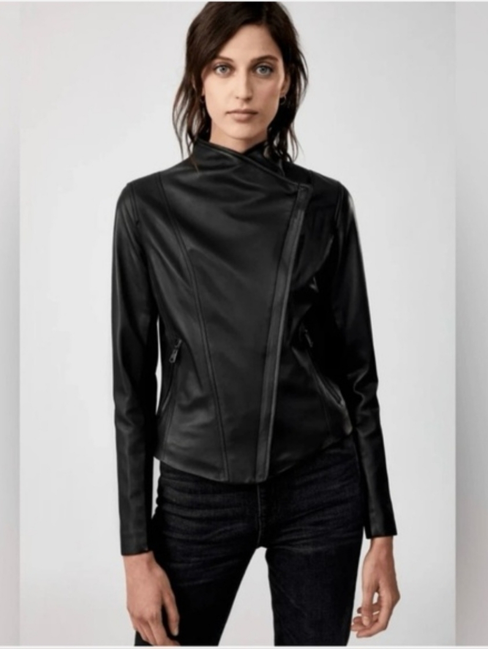 Mackage Montreal Black Genuine Lamb Leather Asymmetrical Moto Jacket Women’s S